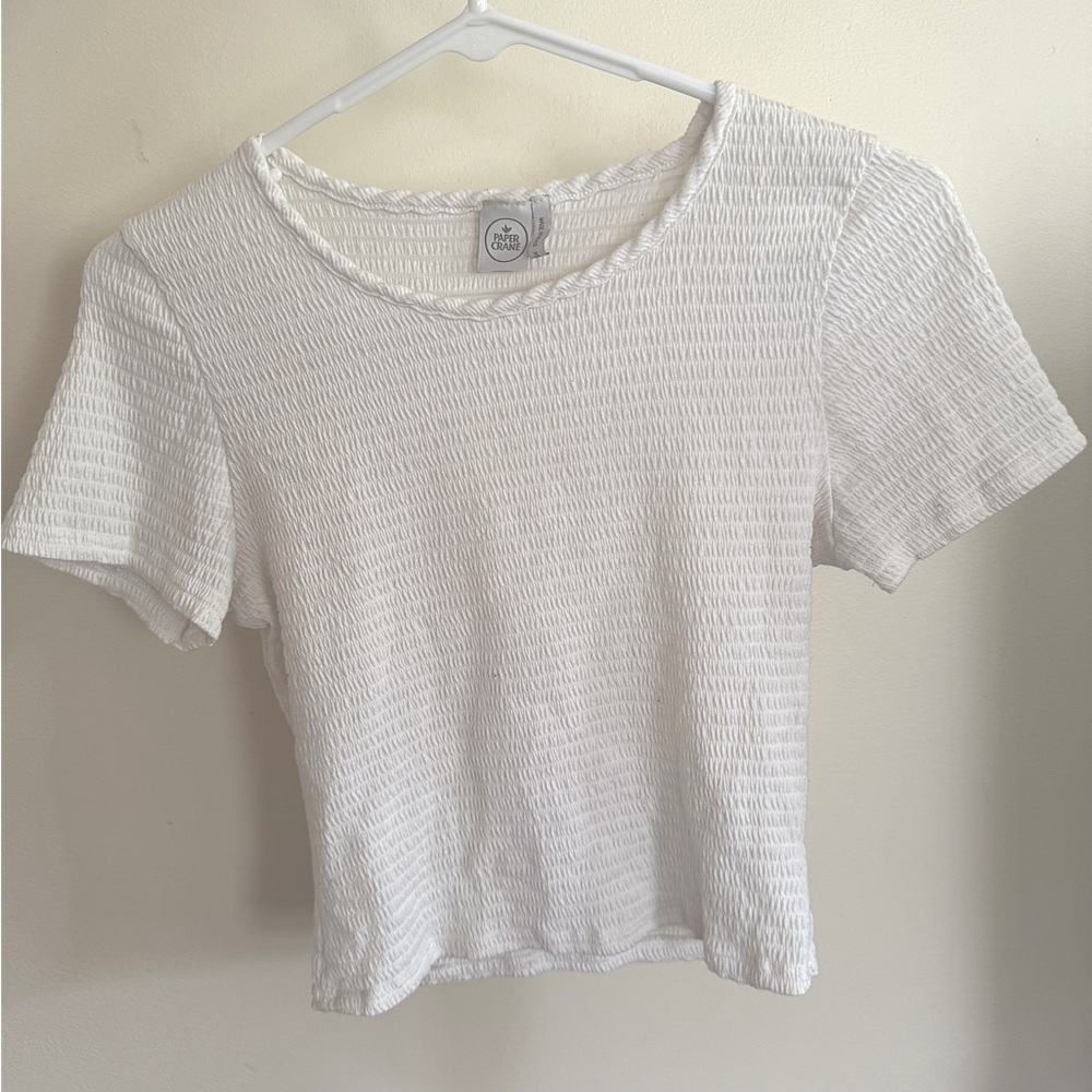 Paper Crane White Textured Crop Tee